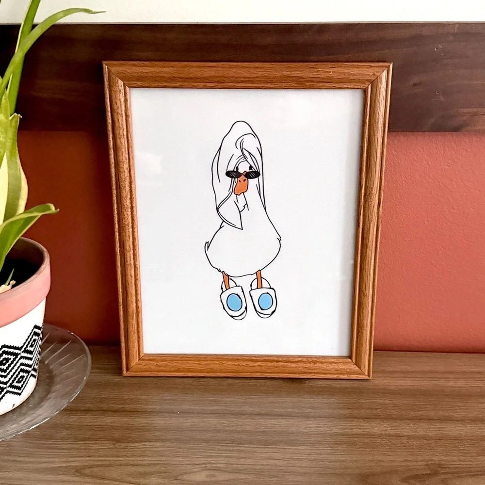 Cool Duck in Slippers & Bath Towel Canvas Art Print Bathroom Frame Wall Art Bird
